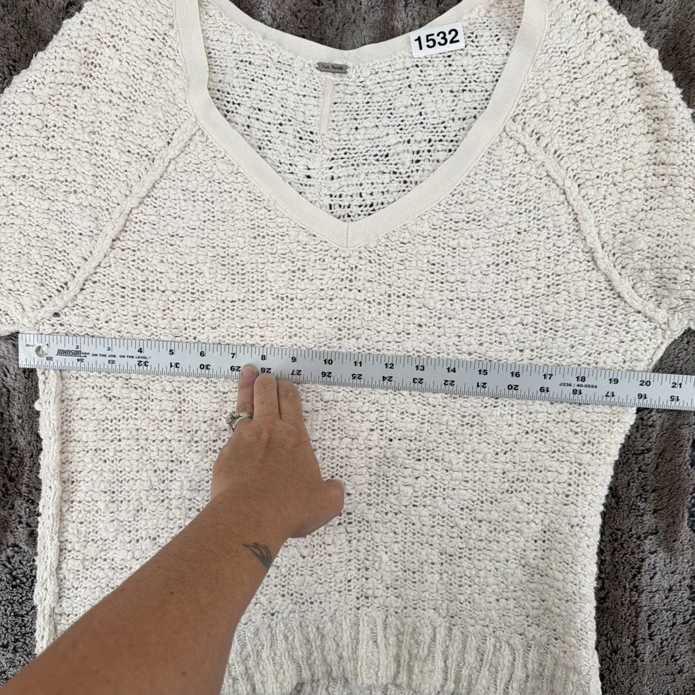 Free People Sweater Cream Ivory V Neck Chunky Knit Sweater Top Y2K Boho